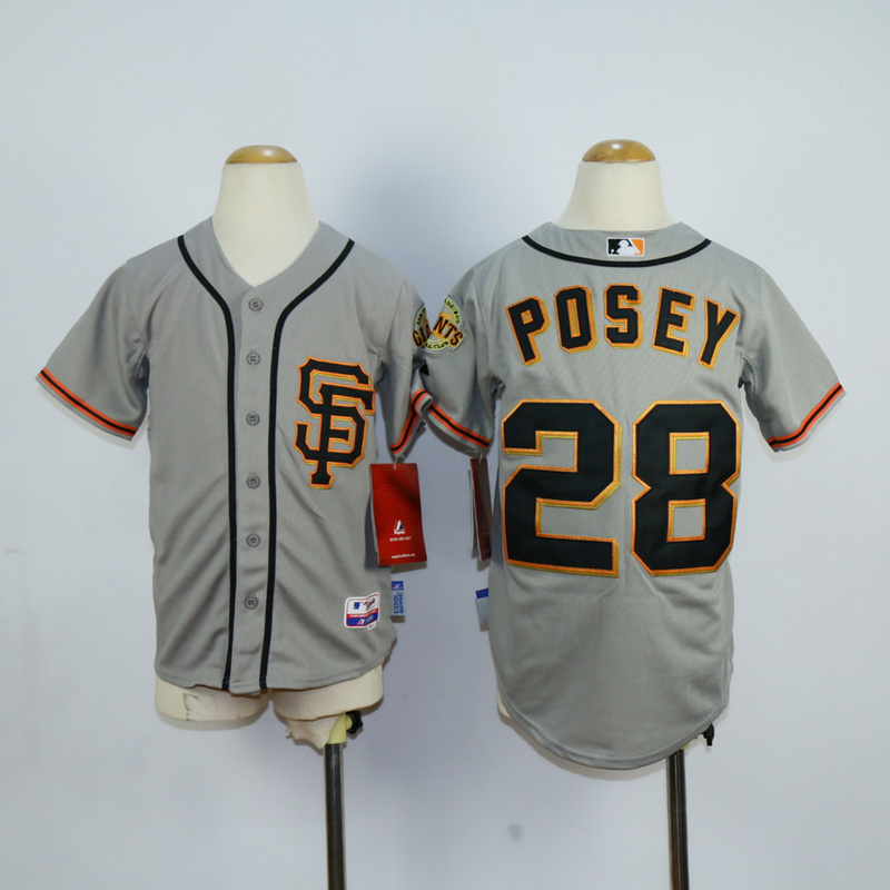 Youth San Francisco Giants #28 Posey Grey MLB Jerseys